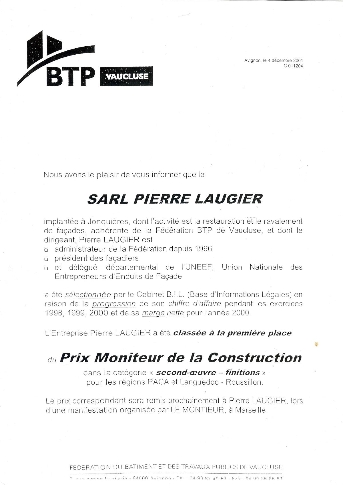 Prix Et Recompenses Facades Pierre Laugier Vaucluse